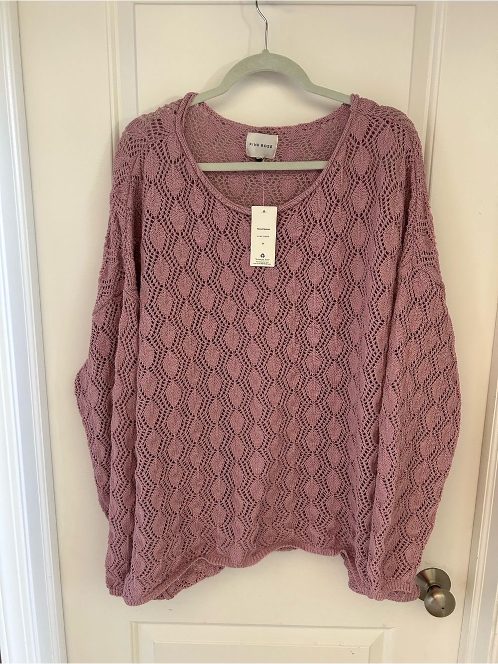 Pink Rose Open-Knit Scoop Neck Sweater - Mauve